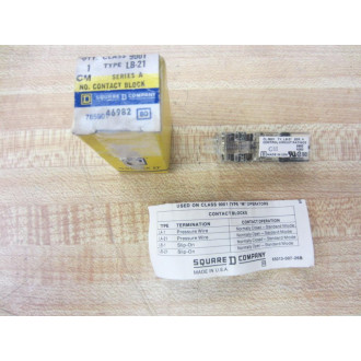 Square D 9001 LB-21 Contact Block 9001LB21 Series A