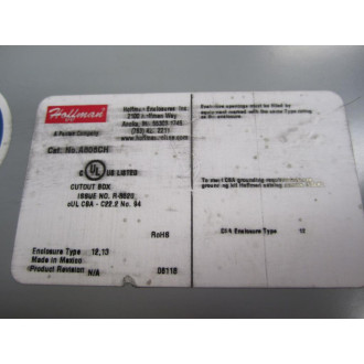 Hoffman A606CH Enclosure A606CH (2) 316 - Used