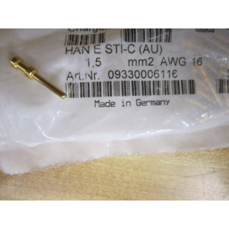 Harting 09330006116 Gold Contact Pin HAN E STI-C 16AWG (Pack of 66)