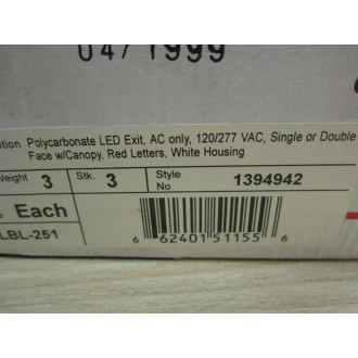 Cooper LPX60RWH Polycarbonate LED Exit Sign