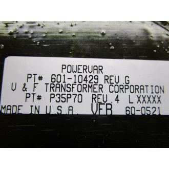 V & F Transformer 601-10429 Transformer - Used
