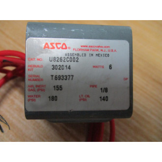 Asco U8262C002 Solenoid Valve 302014 Coil Only