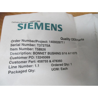 Siemens T58926 Bonnet Bushing 516 A11075