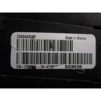 Siemens ED63A030 30A Motor Circuit Interrupter ED63A030L - Used