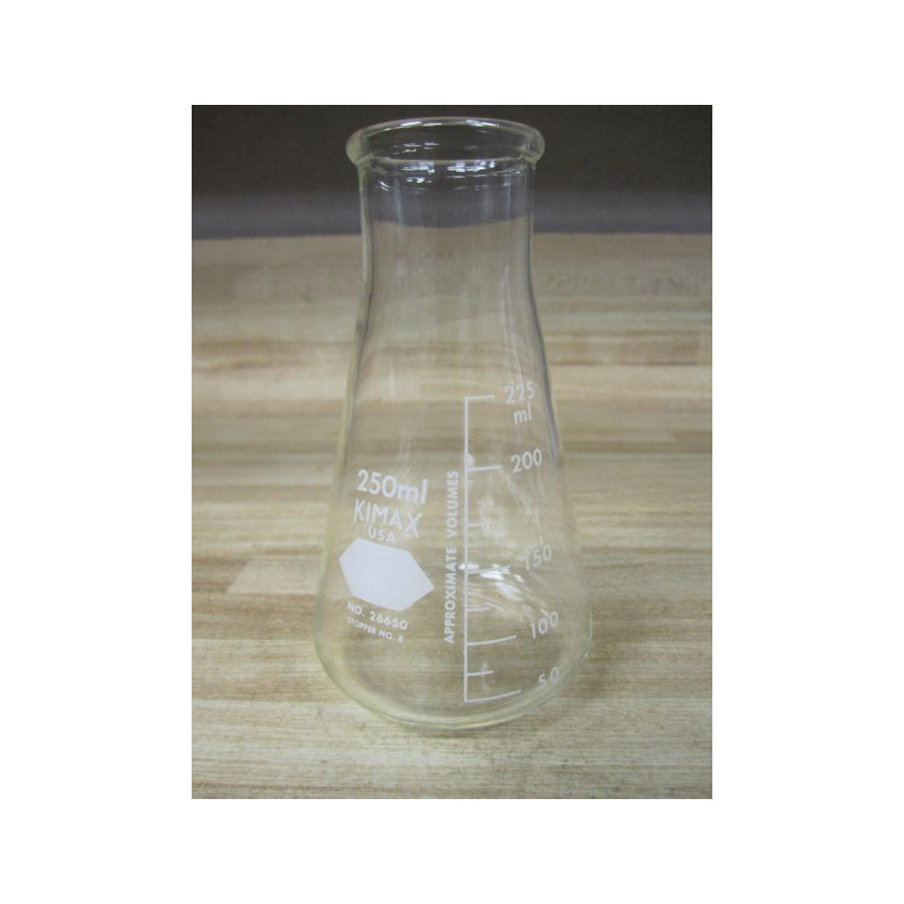 Kimble 26650-250 KIMAX 250mL Glass Erlenmeyer Flask 26650250 WO Stopper - Used
