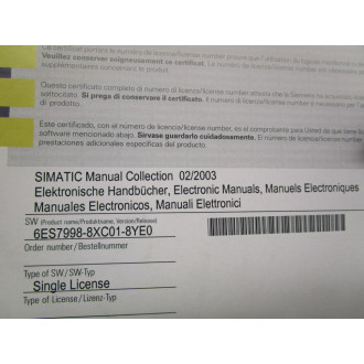 Siemens 6ES7998-8XC01-8YE0 Manual Disk  Collection - Used