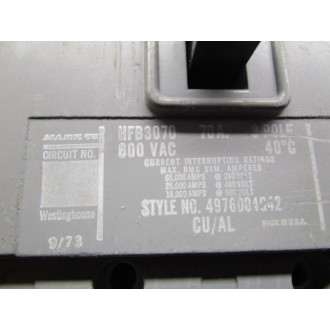Westinghouse HFB3070 Circuit Breaker - Used