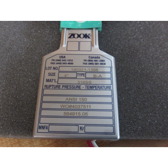 Zook 3054034 4" SS Rupture Disk 190321-1356