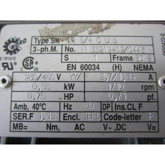 Nord Gear 800533409600 Right Angle Gearmotor Motor Only - New No Box