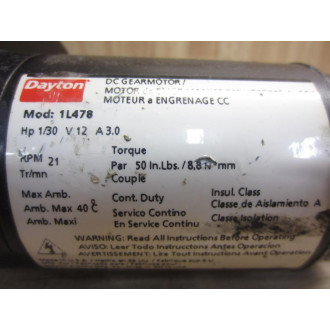 Dayton 1L478 DC Gear Motor - Used