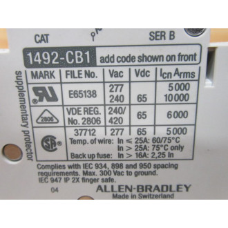 Allen Bradley 1492-CB1-G300 Circuit Breaker 1492CB1G300 Series B - New No Box
