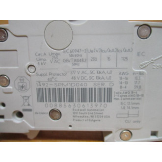 Allen Bradley 1492-SPM1D040 Circuit Breaker 4 AMP - New No Box