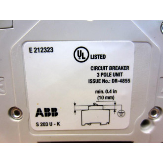 ABB S203UK30A 3P Circuit Breaker 30A 1 Chipped DIN Rail Mount - Used