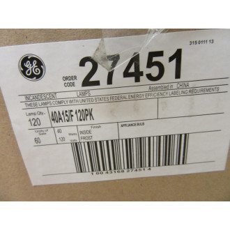 General Electric 40A15F GE Bulb 40 Watt 27451 CAN NOT SELL (Pack of 120)