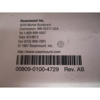 Rosemount 00809-0100-4729 8712CU Transmitter Manual 0080901004729 - Used