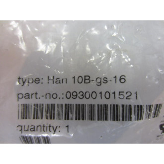 Harting 09300101521 Side Entry Hood Type HAN 10B-GS-16
