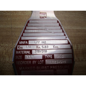 BS&B Safety Systems RLS Rupture Disk 1.5 Inch 10002430-1 186251