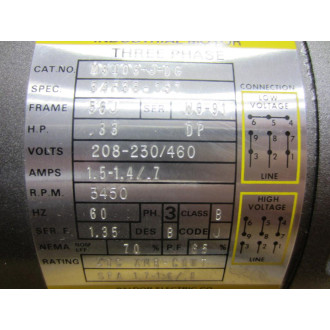 Baldor M3103-J-DC Motor Three Phase 208-230460V 3450RPM M3101JDC - New No Box