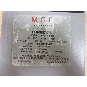 MGE UPS 68014-08S Power Conductor 6801408S Topaz P8 - New No Box
