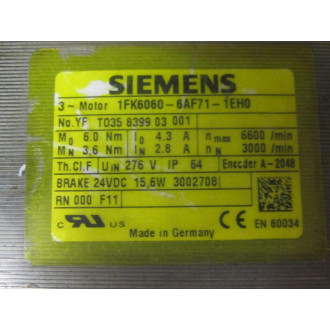 Siemens 1FK6060-6AF71-1EH0 Servomotor 1FK60606AF711EH0 - New No Box