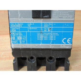 Siemens ED63B070 70A Circuit Breaker ED63B070L - Used