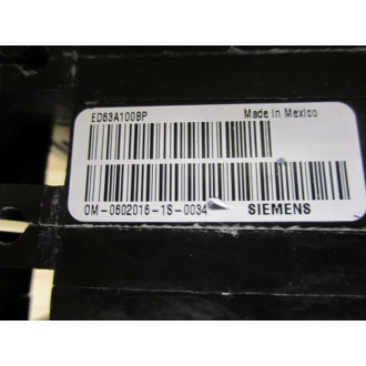 Siemens ED63A100 Circuit Breaker ED63A100L WO Lugs - Used