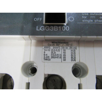 Siemens LGG3B100 100A Circuit breaker LGG3B100L - Used