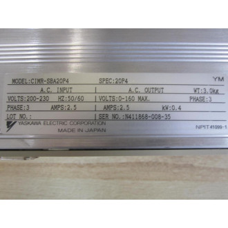 Yaskawa CIMR-SBA20P4 AC Servo Drive CIMRSBA20P4