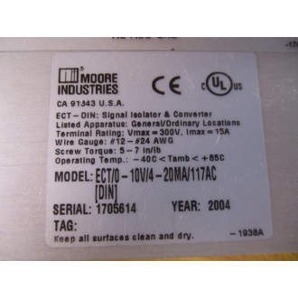 Moore ECT0-10V4-20MA117AC ECT Signal IsolatorConverter - New No Box