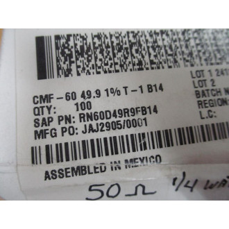 Vishay RN60D49R9FB14 Resistor 49.9Ω 1% (Pack of 82)