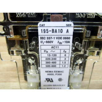 Allen Bradley 195-BA10 Auxiliary Switch 195BA10 Series A