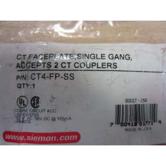 Seimon CT4-FP-SS CT4FPSS CT Faceplate Single Gang 2 CT Couplers (Pack of 4)