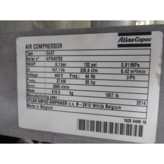 Atlas Copco GA37 Air Compressor 37kW 50HP - Used
