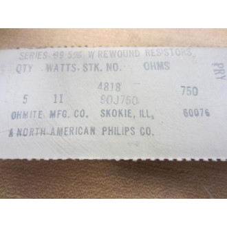 Ohmite 90J750 Resistors (Pack of 5)