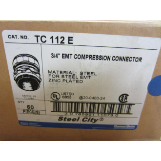 Steel City TC 112 E EMT Connector TC112E 34" (Pack of 50)