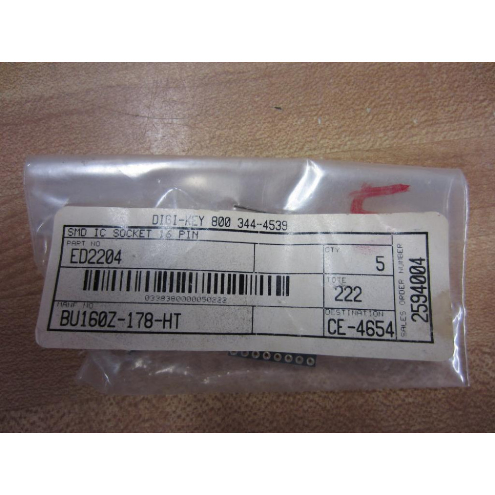 SMD BU160Z-178-HT BU160Z178HT ED2204 16 Pin IC Socket (Pack of 5)