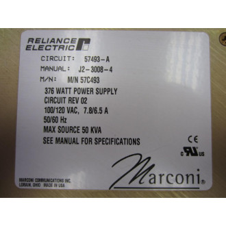 Reliance Electric 57493-A Power Supply ES371AMB With Key Circuit Rev 02 - Used