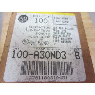 Allen Bradley 100-A30ND3 Contactor 100A30ND3 100A30N*3 Series B