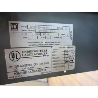 Square D HU100-3MC5 11298932-001.001 L-318 Disconnect Switch Series 1 - Used