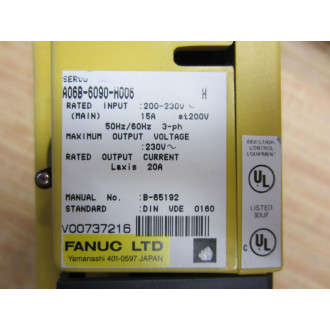 Fanuc A06B-6090-H006 A06B6090H006 Servo Amplifier V00737216 Series - Used