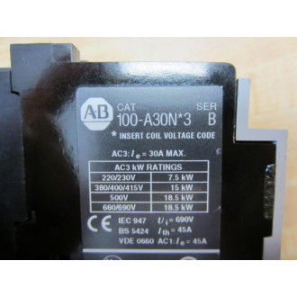 Allen Bradley 100-A30ND3 Contactor 100A30ND3 100A30N*3 Series B - Used
