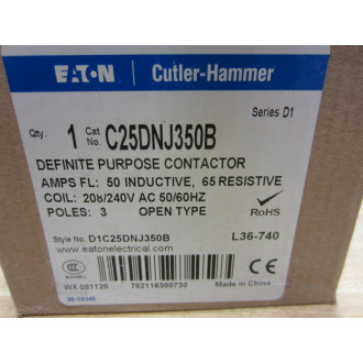 Cutler Hammer C25DNJ350B Contactor Definite Purpose 50A 3Pole Series D1