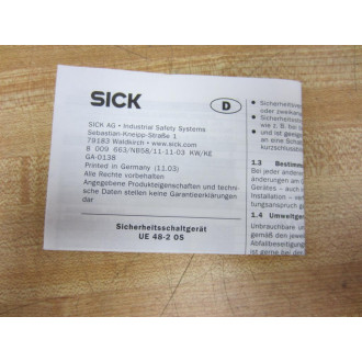 Sick UE48-20S3D2 6024916 Safety Relay UE4820S3D2