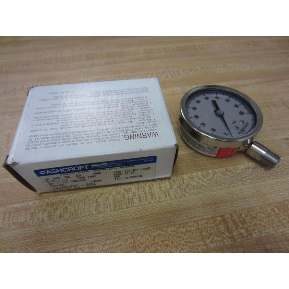 Ashcroft 1KA93735-084 Gauge 25 1009 SWL 02L 0-100 Psi 2-12"