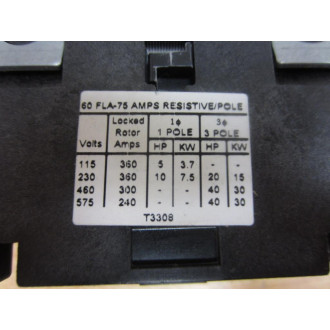 Eaton C25FNF360 Cutler Hammer Contactor 60A C25FNF360L