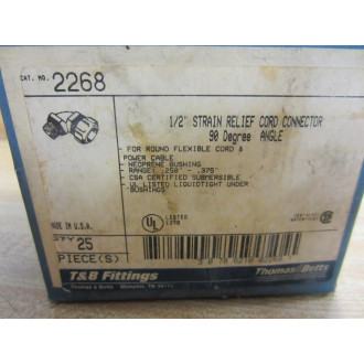 Thomas And Betts 2268 Relief Connector 12" (Pack of 20) - New No Box
