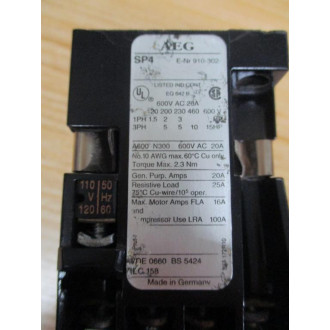 AEG SP4.10E 110-120V Contactor 910-302-625-22 - Used