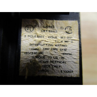 Crouse & Hinds MJ-931 Circuit Breaker Type MJ-A - Used
