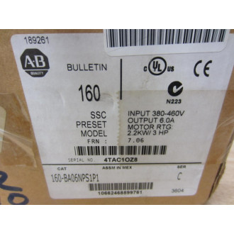 Allen Bradley 160-BA06NPS1P1 Speed Controller 160BA06NPS1P1