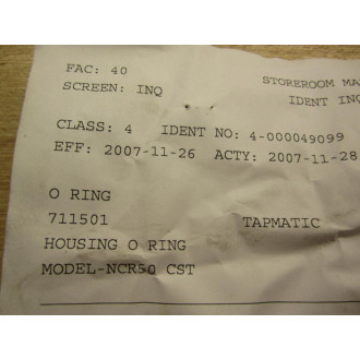 Tapmatic 711501 Housing O-Ring Model  NCR50 CST (Pack of 20)
